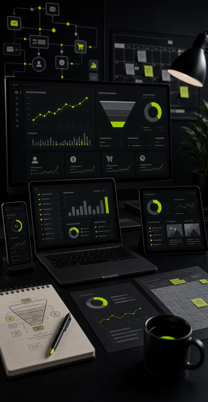 Digital marketing analytics and conversion dashboard workspace