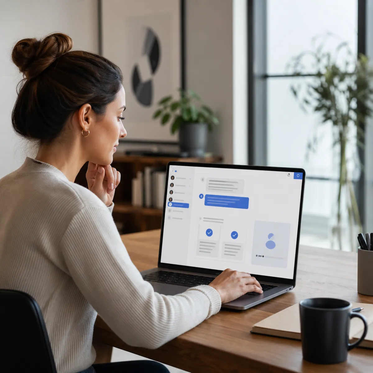 Product support specialist reviewing an AI assistant interface