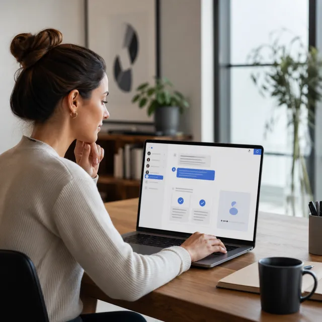 Product support specialist reviewing an AI service assistant