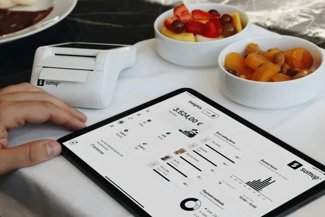 Tablet analytics dashboard connected to a point-of-sale system