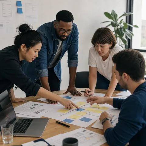 Product team mapping a software workflow during discovery