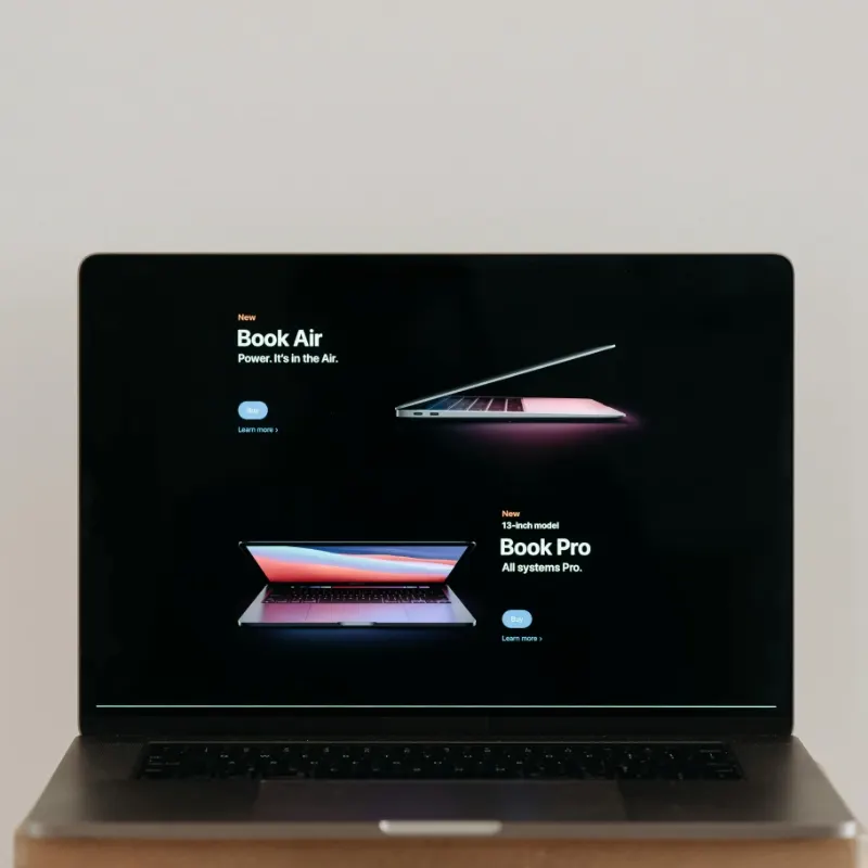 Laptop displaying a responsive product website